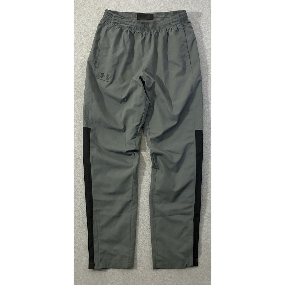 Under Armour Men’s Medium Gray Black Woven Track Pants Loose Fit Ankle Zip